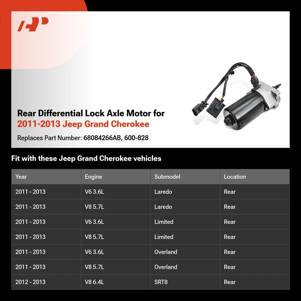 Rear Differential Lock Axle Motor for 2011-2013 Jeep Grand Cherokee
