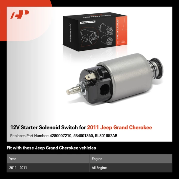 12V Starter Solenoid Switch for 2011 Jeep Grand Cherokee