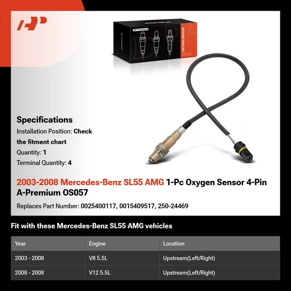 2003-2008 Mercedes-Benz SL55 AMG 1-Pc Oxygen Sensor 4-Pin A-Premium OS057