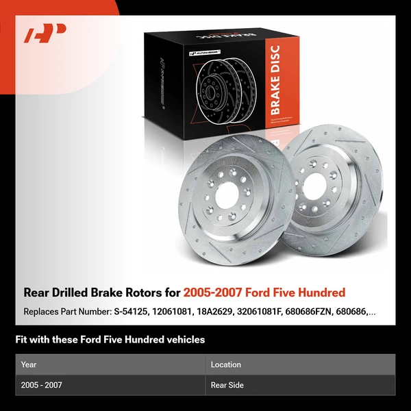 Rear Drilled Brake Rotors for 2005-2007 Ford Five Hundred