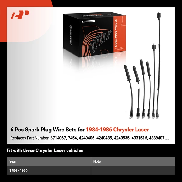 6 Pcs Spark Plug Wire Sets for 1984-1986 Chrysler Laser