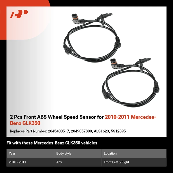 2 Pcs Front ABS Wheel Speed Sensor for 2010-2011 Mercedes-Benz GLK350