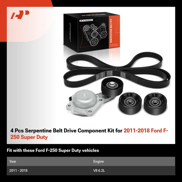 4 Pcs Serpentine Belt Drive Component Kit for 2011-2018 Ford F-250 Super Duty