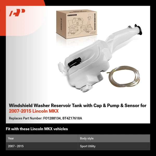 Windshield Washer Reservoir Tank with Cap & Pump & Sensor for 2007-2015 Lincoln MKX