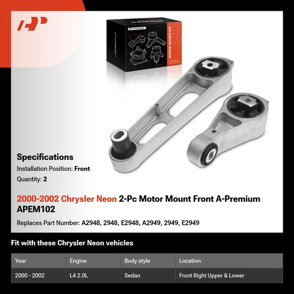 2000-2002 Chrysler Neon 2-Pc Motor Mount Front A-Premium APEM102