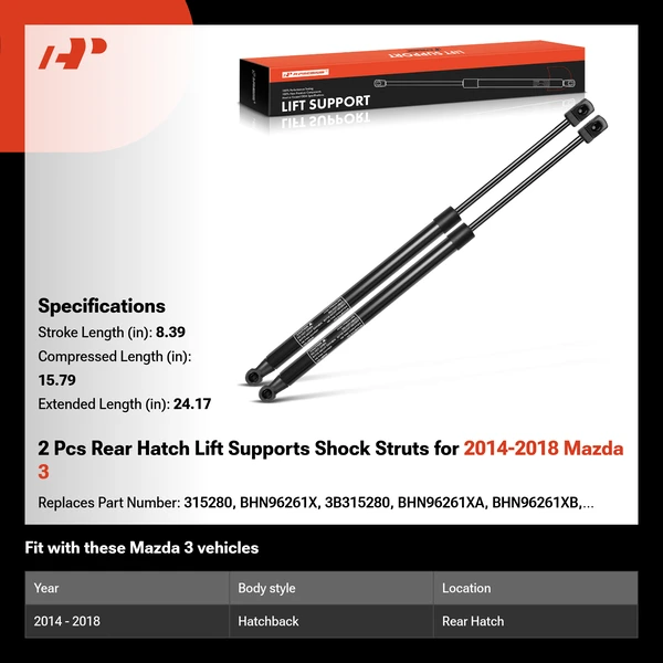 2 Pcs Rear Hatch Lift Supports Shock Struts for 2014-2018 Mazda 3
