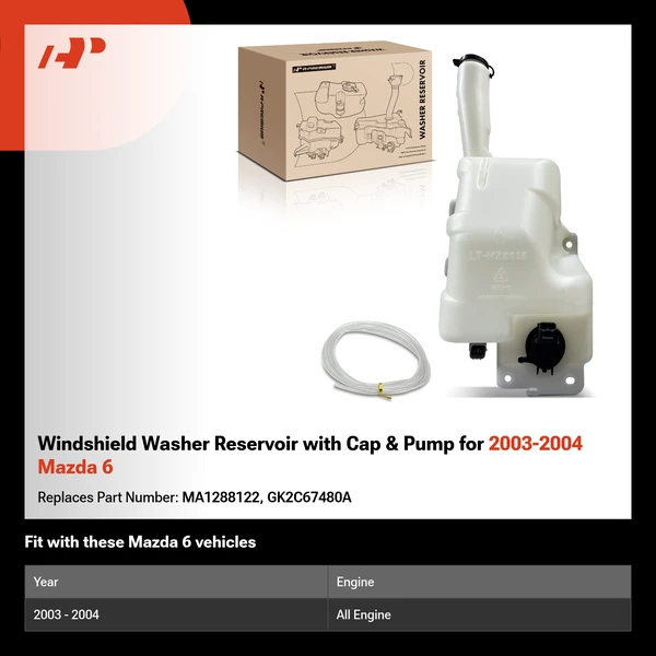 Windshield Washer Reservoir with Cap & Pump for 2003-2004 Mazda 6