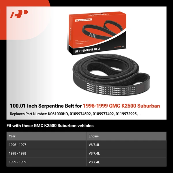 100.01 Inch Serpentine Belt for 1996-1999 GMC K2500 Suburban
