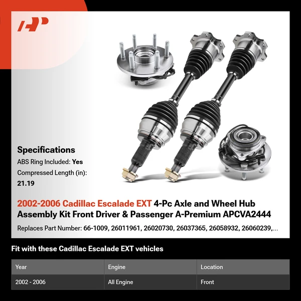 2002-2006 Cadillac Escalade EXT 4-Pc Axle and Wheel Hub Assembly Kit Front Driver & Passenger A-Premium APCVA2444