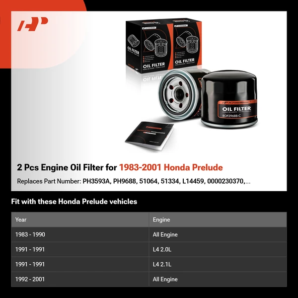 2 Pcs Engine Oil Filter for 1983-2001 Honda Prelude