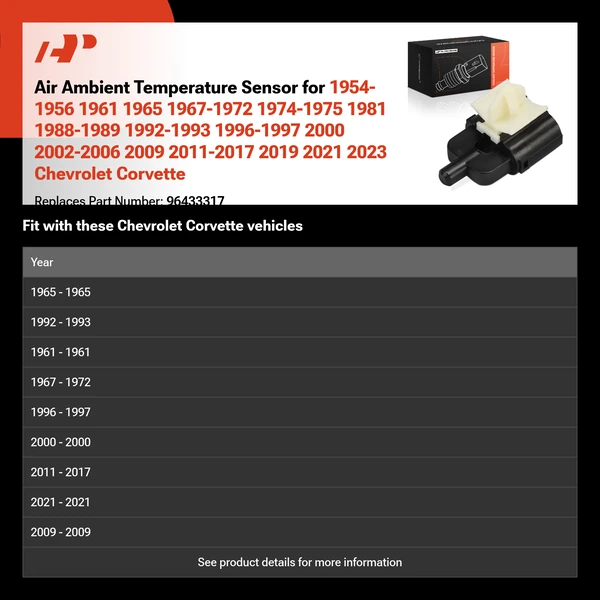 Air Ambient Temperature Sensor for 1954-1956 1961 1965 1967-1972 1974-1975 1981 1988-1989 1992-1993 1996-1997 2000 2002-2006 2009 2011-2017 2019 2021 2023 Chevrolet Corvette