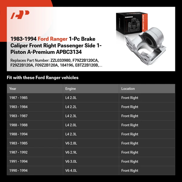 1983-1994 Ford Ranger 1-Pc Brake Caliper Front Right Passenger Side 1-Piston A-Premium APBC3134