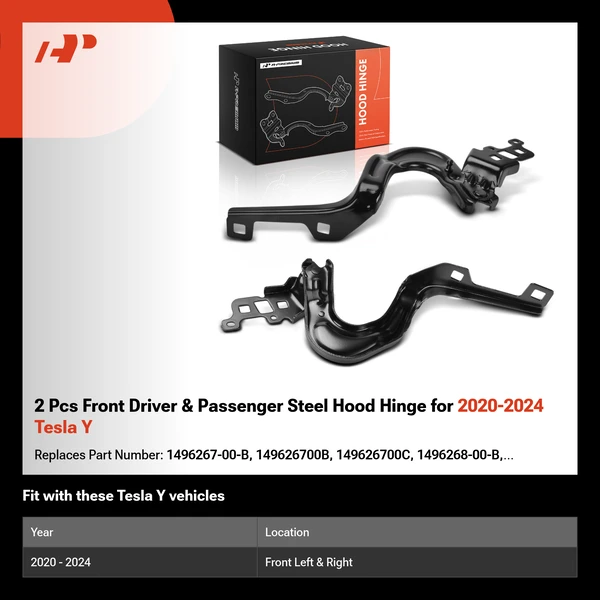 2 Pcs Front Driver & Passenger Steel Hood Hinge for 2020-2024 Tesla Y