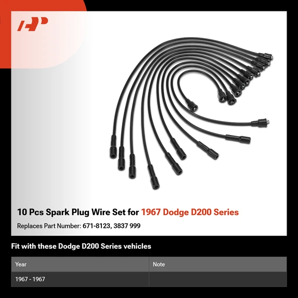 10 Pcs Spark Plug Wire Set for 1967 Dodge D200 Series
