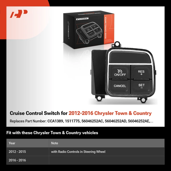 Cruise Control Switch for 2012-2016 Chrysler Town & Country
