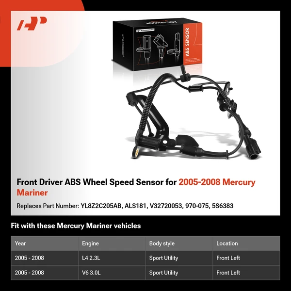 Front Driver ABS Wheel Speed Sensor for 2005-2008 Mercury Mariner