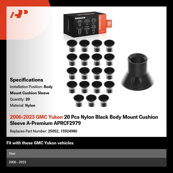 2006-2023 GMC Yukon 20 Pcs Nylon Black Body Mount Cushion Sleeve A-Premium APRCF2979