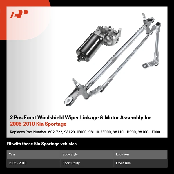 2 Pcs Front Windshield Wiper Linkage & Motor Assembly for 2005-2010 Kia Sportage