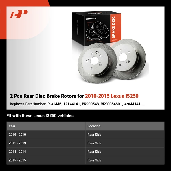 2 Pcs Rear Disc Brake Rotors for 2010-2015 Lexus IS250