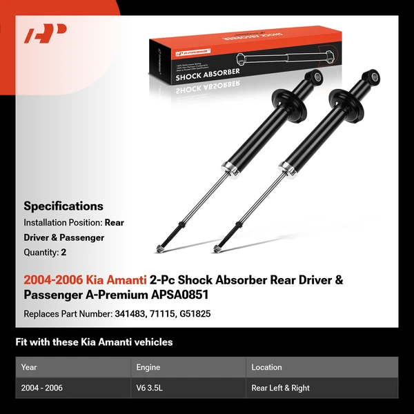 2004-2006 Kia Amanti 2-Pc Shock Absorber Rear Driver & Passenger A-Premium APSA0851