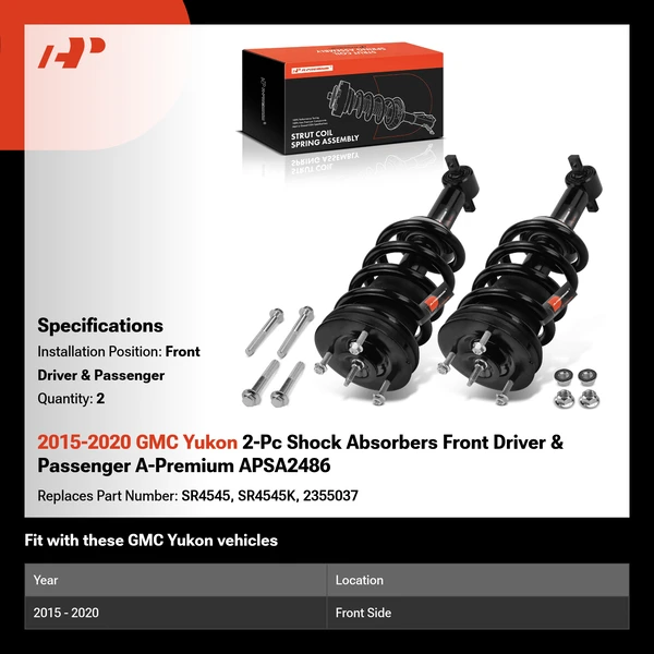 2015-2020 GMC Yukon 2-Pc Shock Absorbers Front Driver & Passenger A-Premium APSA2486