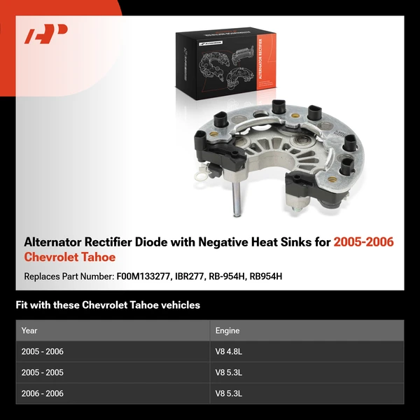 Alternator Rectifier Diode with Negative Heat Sinks for 2005-2006 Chevrolet Tahoe
