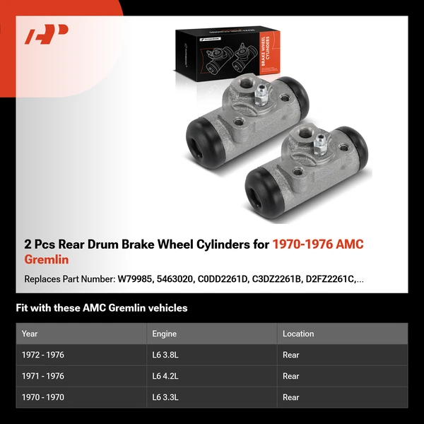 2 Pcs Rear Drum Brake Wheel Cylinders for 1970-1976 AMC Gremlin