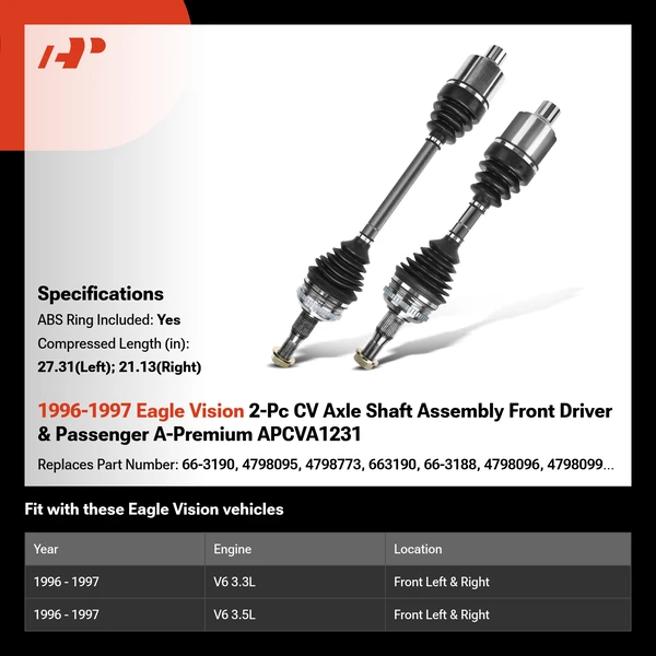 1996-1997 Eagle Vision 2-Pc CV Axle Shaft Assembly Front Driver & Passenger A-Premium APCVA1231