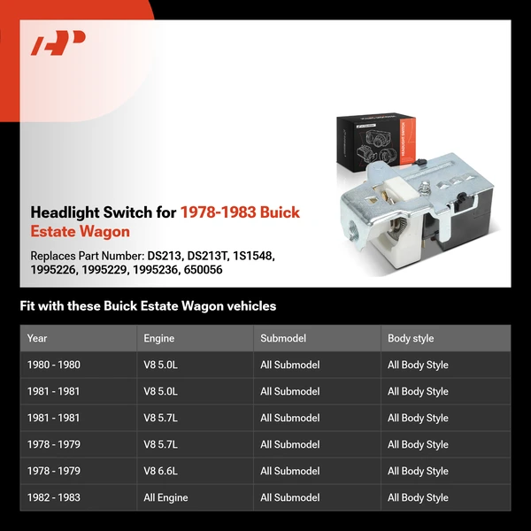Headlight Switch for 1978-1983 Buick Estate Wagon