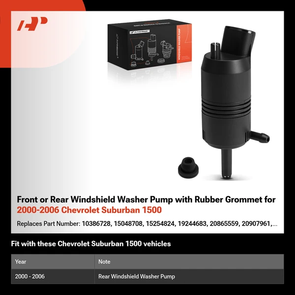 Front or Rear Windshield Washer Pump with Rubber Grommet for 2000-2006 Chevrolet Suburban 1500