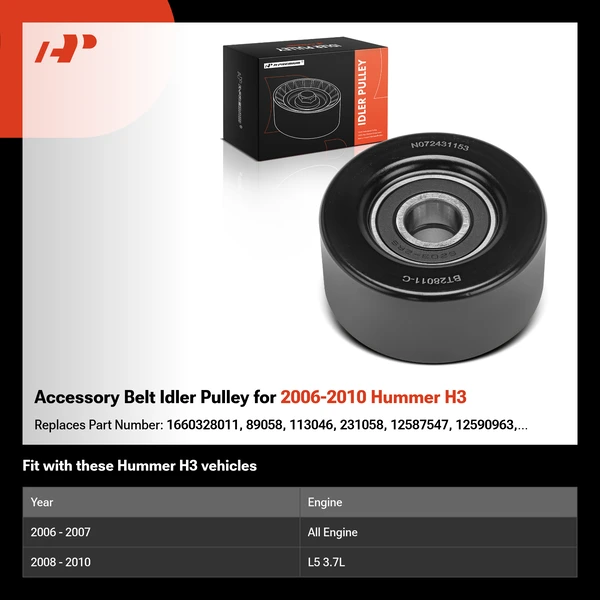 Accessory Belt Idler Pulley for 2006-2010 Hummer H3