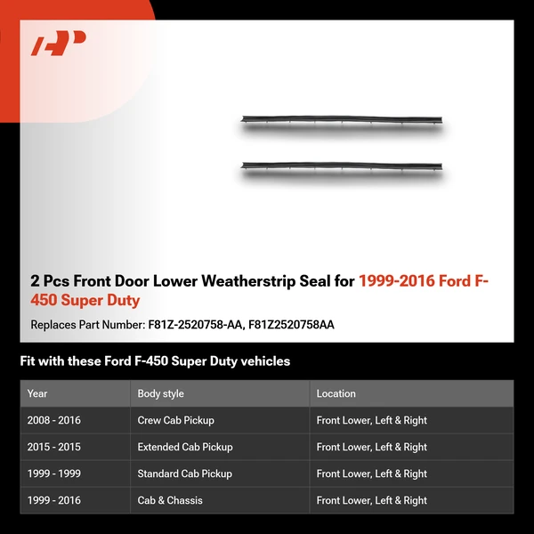 2 Pcs Front Door Lower Weatherstrip Seal for 1999-2016 Ford F-450 Super Duty