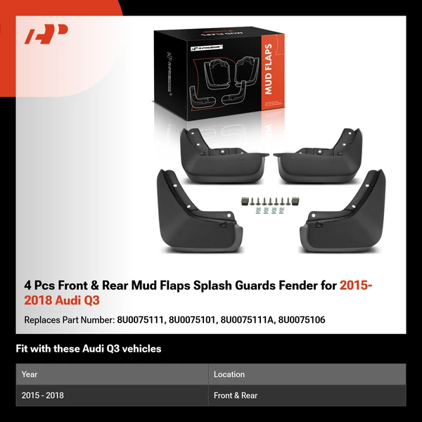 4 Pcs Front & Rear Mud Flaps Splash Guards Fender for 2015-2018 Audi Q3