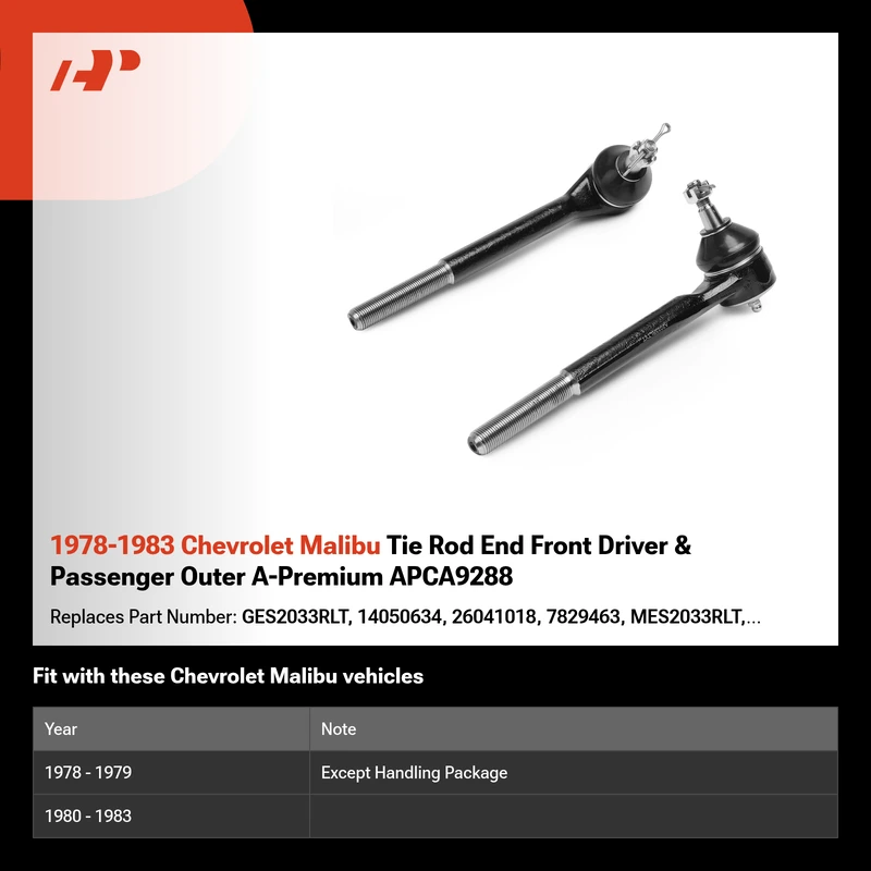 1978-1983 Chevrolet Malibu Tie Rod End Front Driver & Passenger Outer A-Premium APCA9288