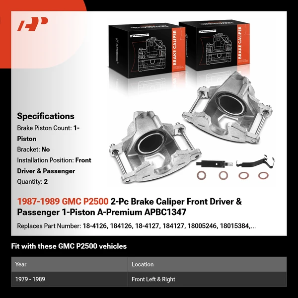 1987-1989 GMC P2500 2-Pc Brake Caliper Front Driver & Passenger 1-Piston A-Premium APBC1347