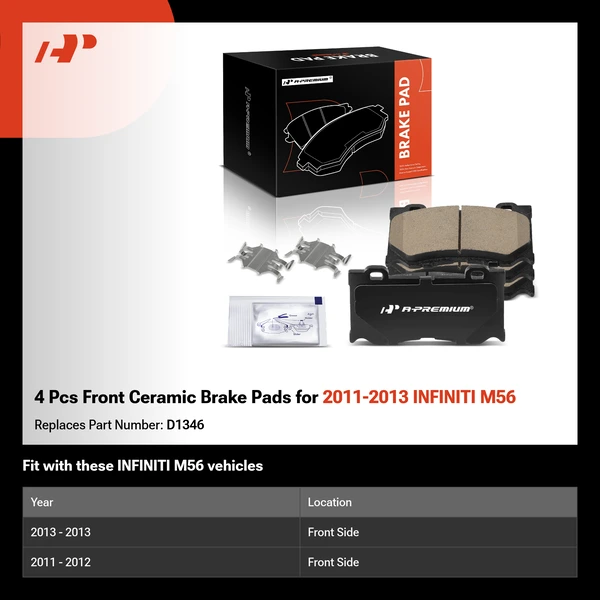 4 Pcs Front Ceramic Brake Pads for 2011-2013 INFINITI M56