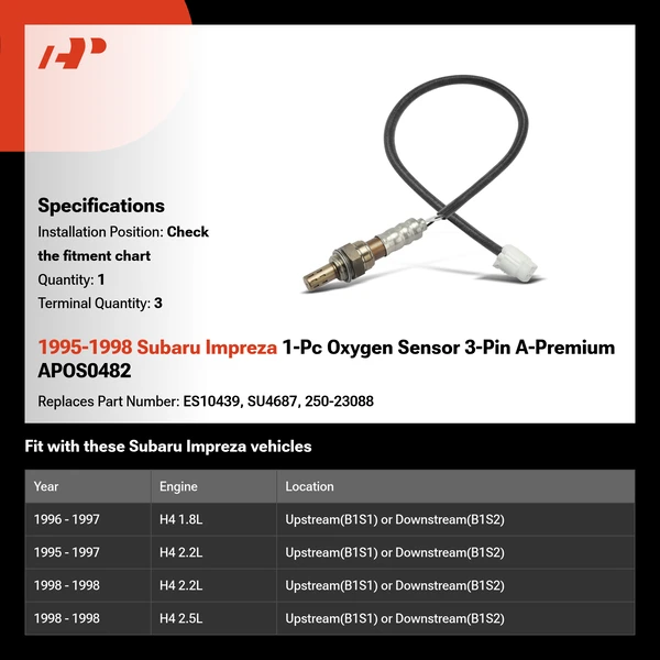 1995-1998 Subaru Impreza 1-Pc Oxygen Sensor 3-Pin A-Premium APOS0482