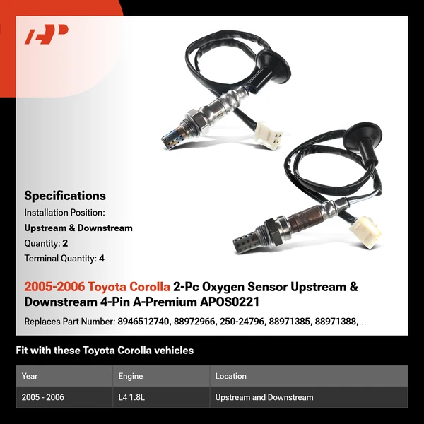 2005-2006 Toyota Corolla 2-Pc Oxygen Sensor Upstream & Downstream 4-Pin A-Premium APOS0221
