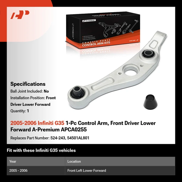 2005-2006 Infiniti G35 1-Pc Control Arm, Front Driver Lower Forward A-Premium APCA0255