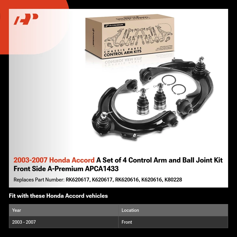 2003-2007 Honda Accord A Set of 4 Control Arm and Ball Joint Kit Front Side A-Premium APCA1433
