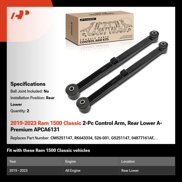 2019-2023 Ram 1500 Classic 2-Pc Control Arm, Rear Lower A-Premium APCA6131