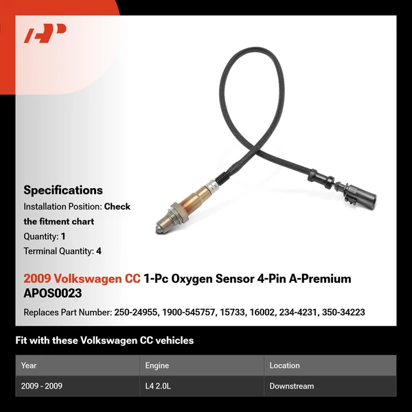 2009 Volkswagen CC 1-Pc Oxygen Sensor 4-Pin A-Premium APOS0023