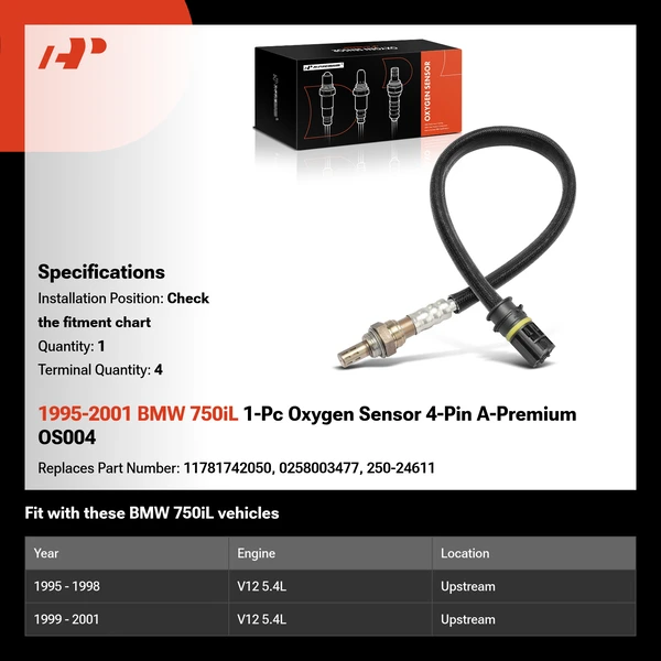 1995-2001 BMW 750iL 1-Pc Oxygen Sensor 4-Pin A-Premium OS004