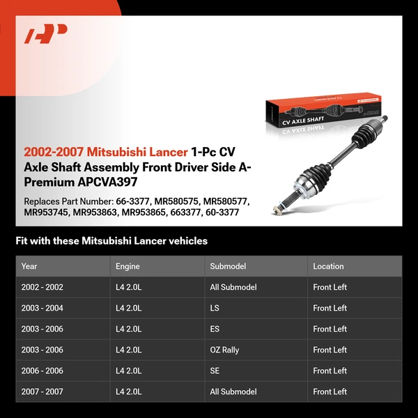 2002-2007 Mitsubishi Lancer 1-Pc CV Axle Shaft Assembly Front Driver Side A-Premium APCVA397
