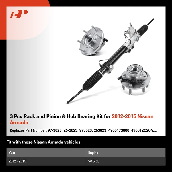 3 Pcs Rack and Pinion & Hub Bearing Kit for 2012-2015 Nissan Armada