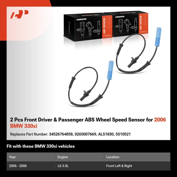 2 Pcs Front Driver & Passenger ABS Wheel Speed Sensor for 2006 BMW 330xi