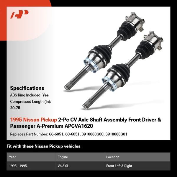1995 Nissan Pickup 2-Pc CV Axle Shaft Assembly Front Driver & Passenger A-Premium APCVA1620