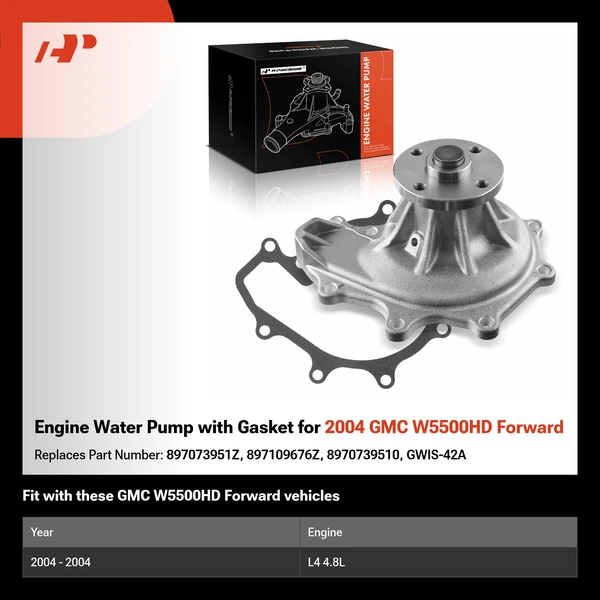Engine Water Pump with Gasket for 2004 GMC W5500HD Forward