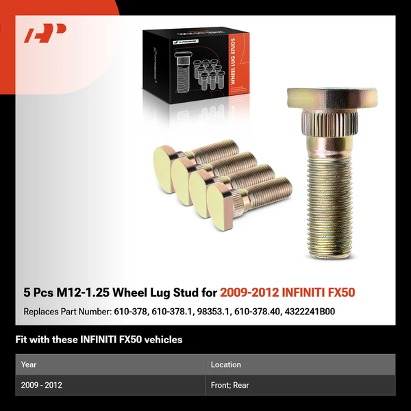 5 Pcs M12-1.25 Wheel Lug Stud for 2009-2012 INFINITI FX50