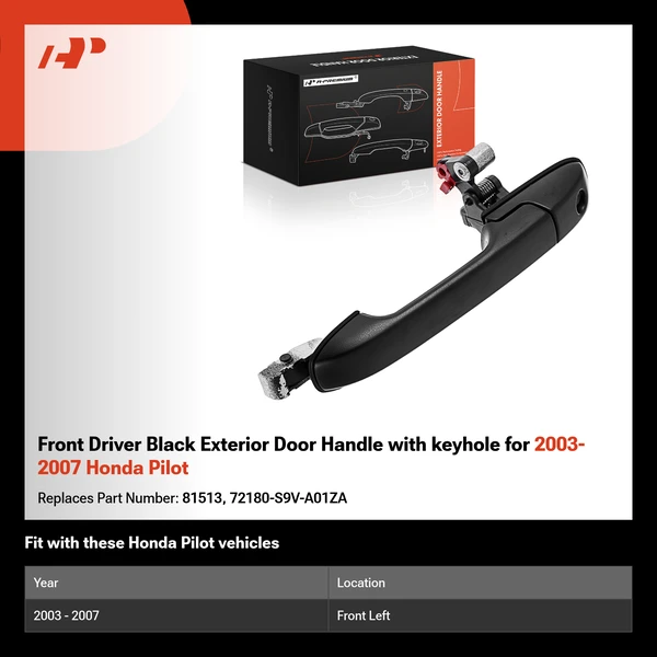 Front Driver Black Exterior Door Handle with keyhole for 2003-2007 Honda Pilot